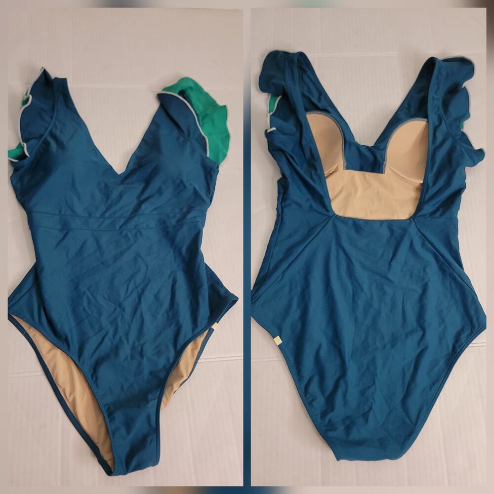 Summersalt The Ruffle Backflip One Piece Swimsuit Size 10 Blue Green - Picture 2 of 12